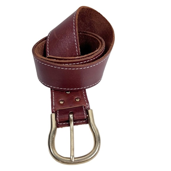 LIZ CLAIBORNE Brown Leather Belt With Brass/Gold tone hardware | - Picture 1 of 7